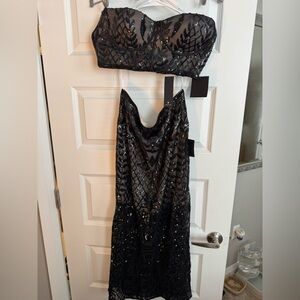 Lulu's Black Strapless Sequin Two-Piece Dress Set
